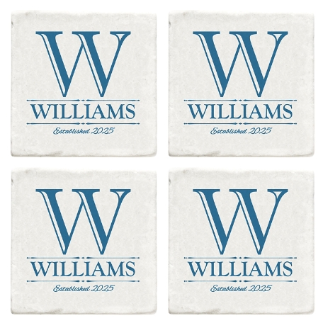 Decorative Monogram and Name Marble Coasters - Blue