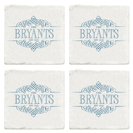 Decorative Family Name Marble Coasters - Blue