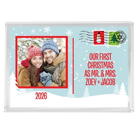 Holiday Greetings Photo Postcard Glass Block-Small