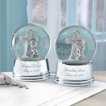 Silver Cross Keepsake Personalized Snow Globe