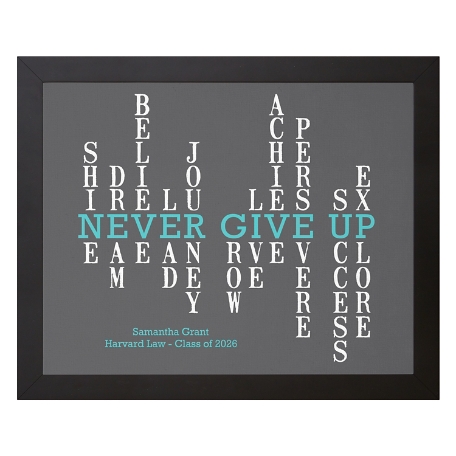 Never Give Up Graduation Black Framed Print - Teal