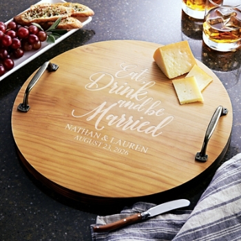 Eat, Drink & Be Married Classic Pine Wood Barrel Tray