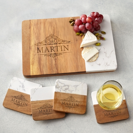Sophisticated Style Marble + Wood 5-pc Entertaining Set