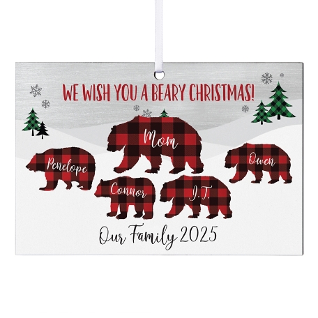 Beary Merry Family Rectangle Ornament - Single Parent with 1-4 Kids