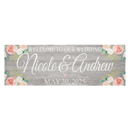 Rustic Floral Celebration Banner - Gray - 8ft