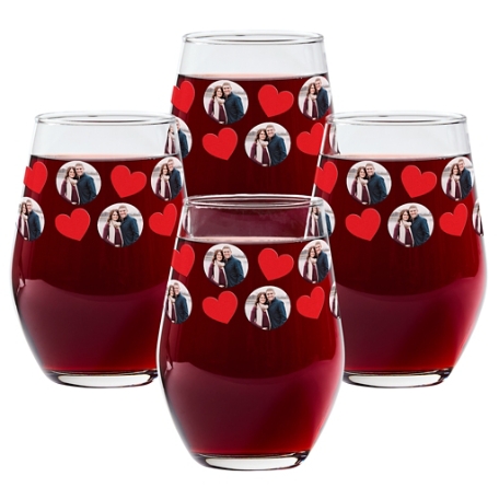 Love Rocks Photo Glassware - Set of 4 - Stemless Wine Glass