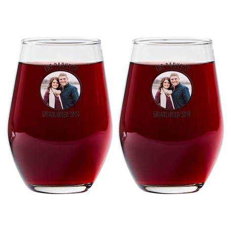 Photo Message Glassware - Stemless Wine Glass - Set of 2