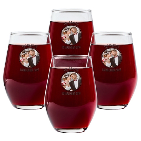Photo Message Glassware - Stemless Wine Glass - Set of 4