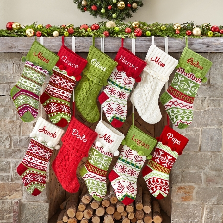 Knit Snowflake/Argyle Knit Stockings