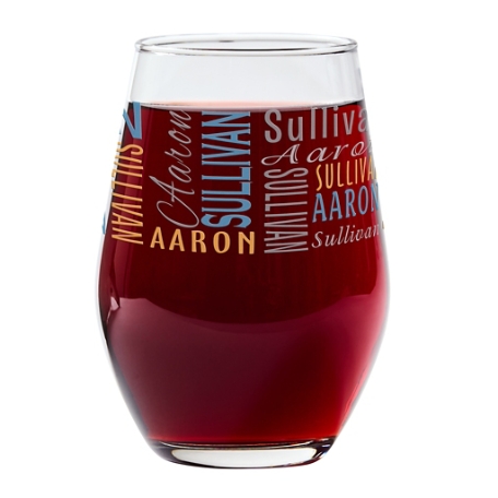 You Name It! Signature Stemless Wine Glass - Blue/Orange