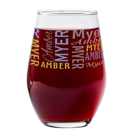 You Name It! Signature Stemless Wine Glass - Green/Purple
