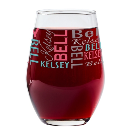 You Name It! Signature Stemless Wine Glass - Pink/Teal