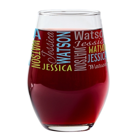 You Name It! Signature Stemless Wine Glass - Teal/Green