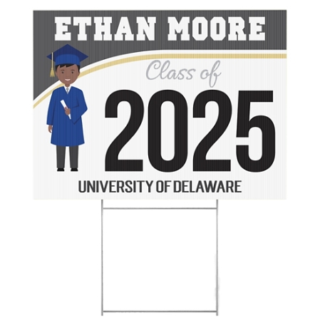 Graduation Character 2 Sided Yard Sign - Black