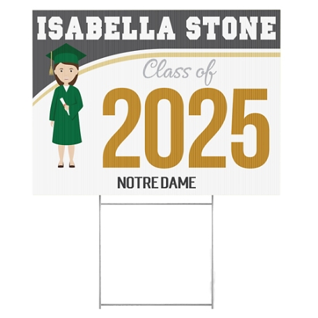 Graduation Character 2 Sided Yard Sign - Gold