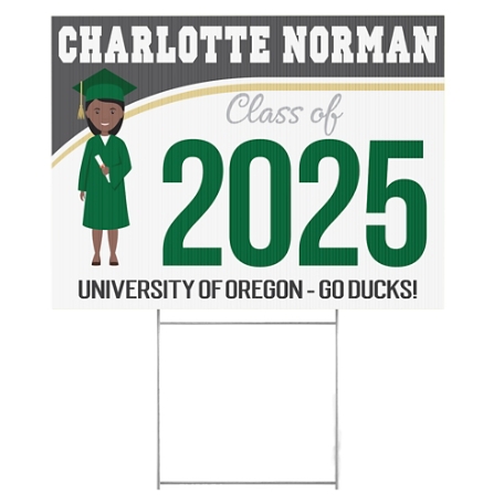 Graduation Character 2 Sided Yard Sign- Green