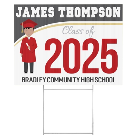 Graduation Character 2 Sided Yard Sign - Red