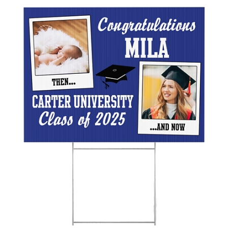 How Time Flies Graduation 2 Sided Yard Sign  - Blue