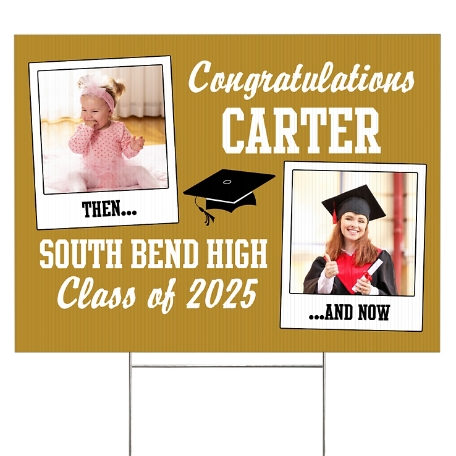 How Time Flies Graduation 2 Sided Yard Sign - Gold