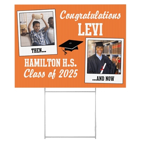 How Time Flies Graduation 2 Sided Yard Sign - Orange