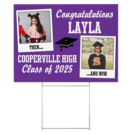 How Time Flies Graduation 2 Sided Yard Sign - Purple
