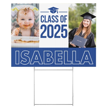 Way To Grow! Graduation Photo 2 Sided Yard Sign - Blue