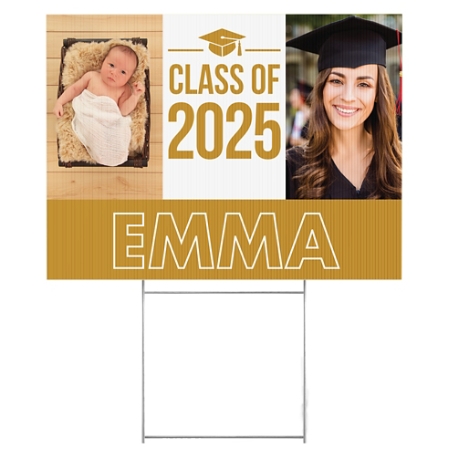 Way To Grow! Graduation Photo 2 Sided Yard Sign - Gold