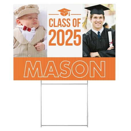 Way To Grow! Graduation Photo 2 Sided Yard Sign - Orange