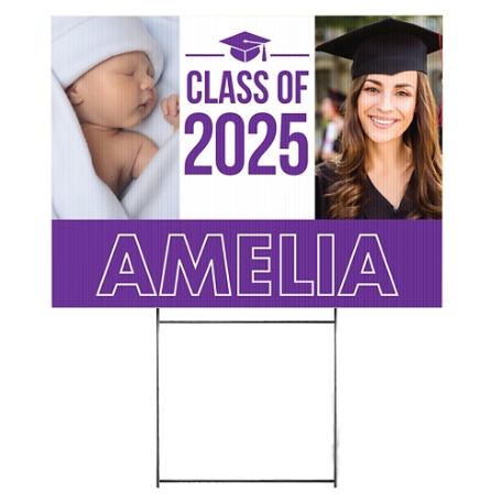 Way To Grow! Graduation Photo 2 Sided Yard Sign - Purple