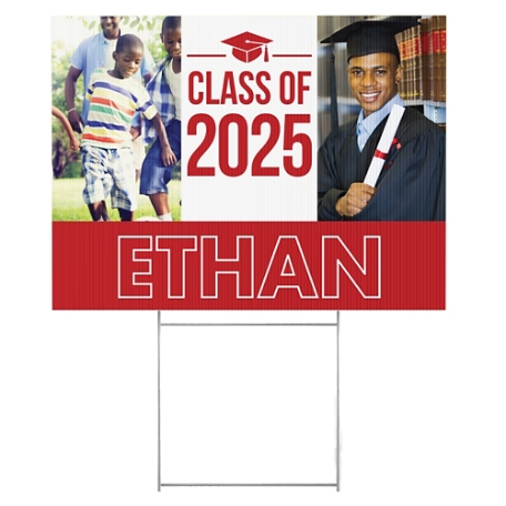 Way To Grow! Graduation Photo 2 Sided Yard Sign - Red