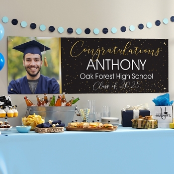 Festive Graduation Personalized Photo Banner - Confetti Celebration