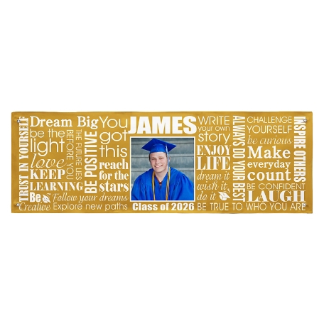 Dream Big Graduation Photo Banner - 6 Ft - Gold