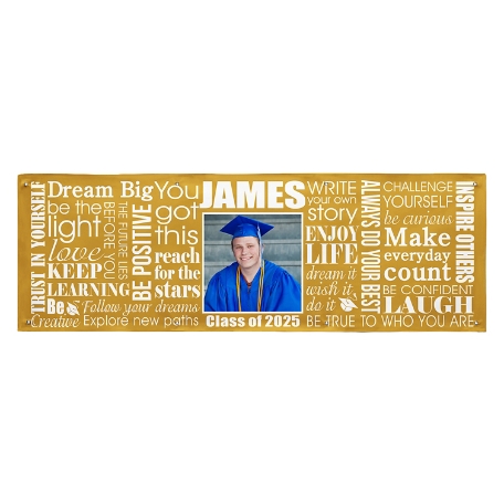 Dream Big Graduation Photo Banner - 8 Ft- Gold