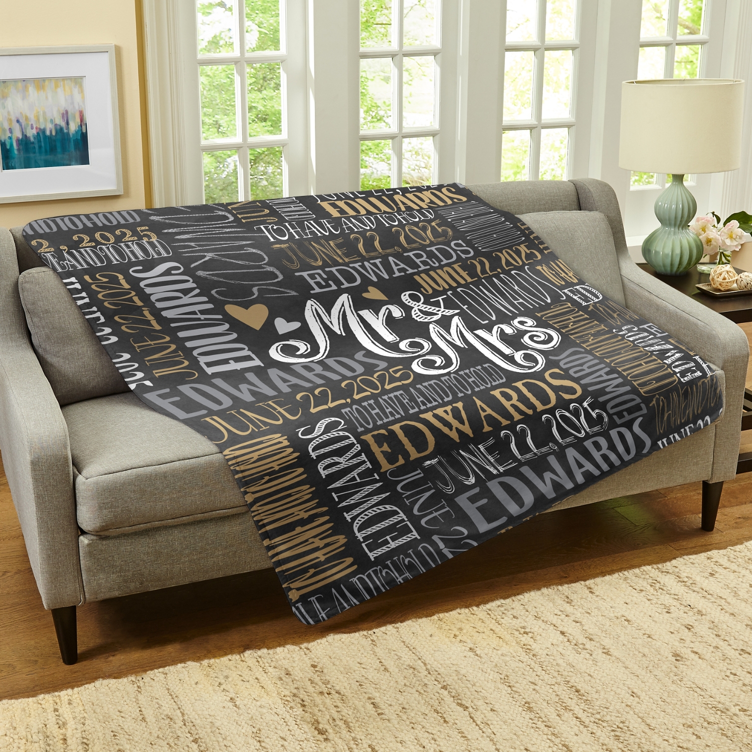 Signature Style Wedding Couple Plush Blanket