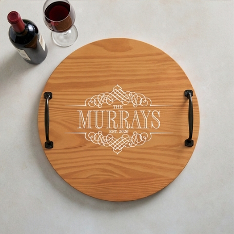 Decorative Family Name Classic Pine Wood Barrel Tray