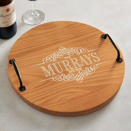 Decorative Family Name Classic Pine Wood Barrel Tray