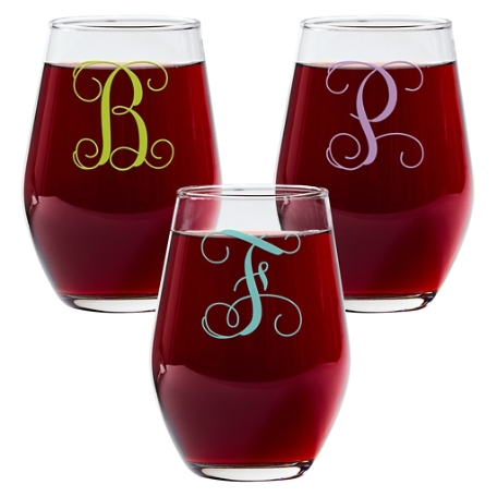 Colorful Initial Stemless Wine Glass - Set of 3
