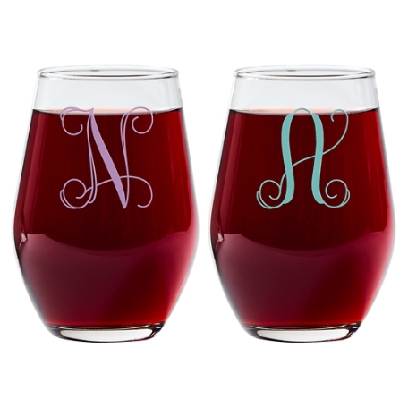 Colorful Initial Stemless Wine Glass - Set of 2