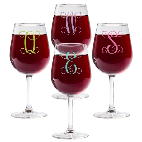 Colorful Initial Wine Glass - Set of 4