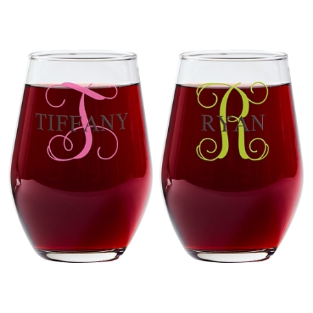 Colorful Name & Initial Stemless Wine Glass - Set of 2