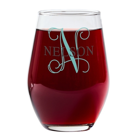 Colorful Name & Initial Stemless Wine Glass