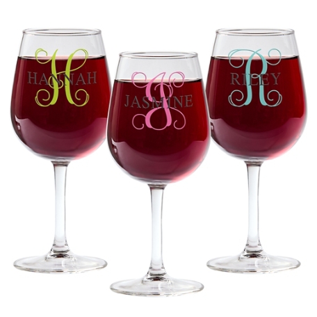 Colorful Name & Initial Wine Glass - Set of 3