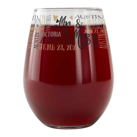 Signature Style Wedding Couple Stemless Wine Glass-Mr. & Mrs.