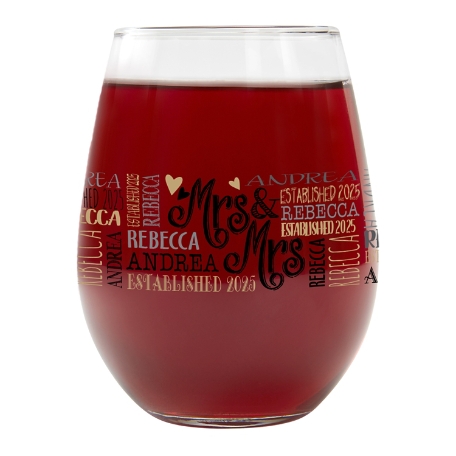 Signature Style Wedding Couple Stemless Wine Glasses-Mrs. & Mrs.