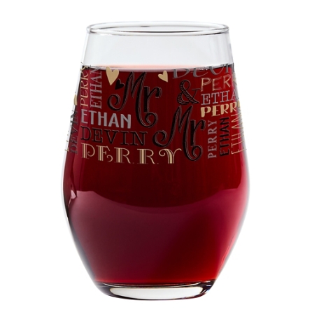 Signature Style Wedding Couple Stemless Wine Glasses-Mr. & Mr.