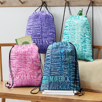 Signature Style Allover Print Drawstring Bags