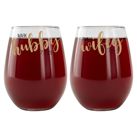 Better Half Stemless Wine Glasses Set-Hubby/Wifey