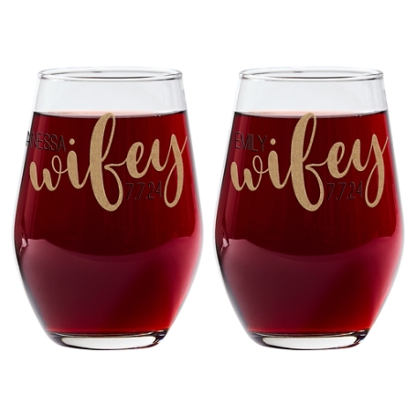 Better Half Stemless Wine Glasses Set-Wifey/Wifey