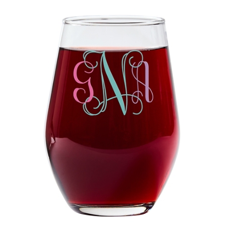 Colorful Monogram  Stemless Wine Glass