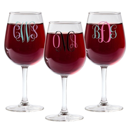 Colorful Monogram Wine Glasses - Set of 3